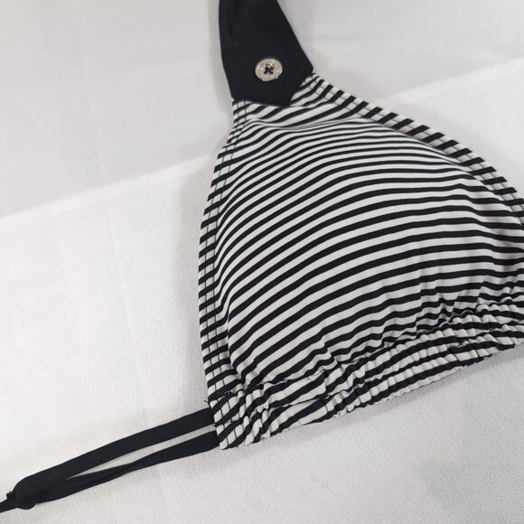 Point Zero Striped Halter Bikini Top Bathing Suit Women's 14 Black White NEW - Picture 8 of 11